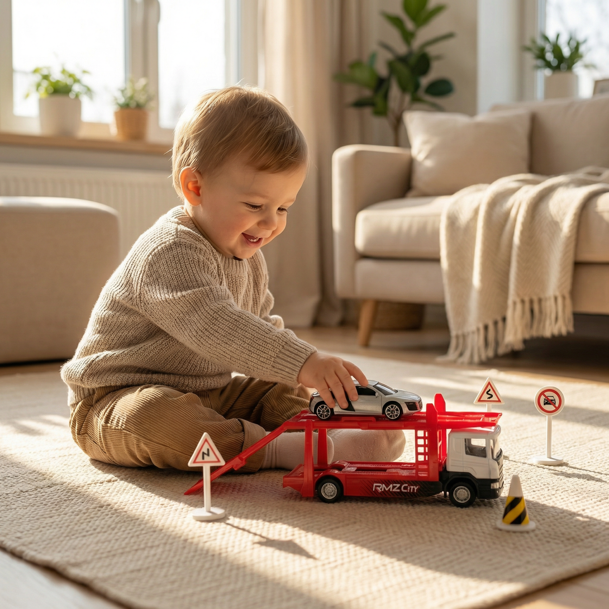 Játék kamion 1:64 Scania autószállító szett