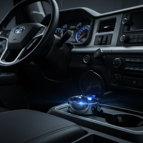 Autós hamutartó pohártartóba kék LED világítással