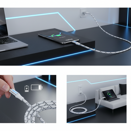 Usb c töltőkábel gyorstöltéssel és led kijelzővel 100W 2m